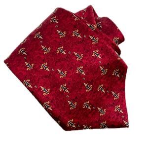Vintage Bill Blass 100% silk fleur de lis luxe print designer tie red gold 4" w